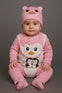 4 PCS Pink Autumn and Winter Baby Cartoon Face Print Shirt + Pant + Cap & Bib Set, Perfect for Outdoor SD6415E